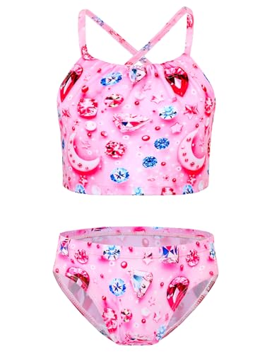 Image of TENVDA Girls Swimsuit 2-Piece Halter Tankini Set Beach Sport Bathing Suit UPF 50+ Swimwear
