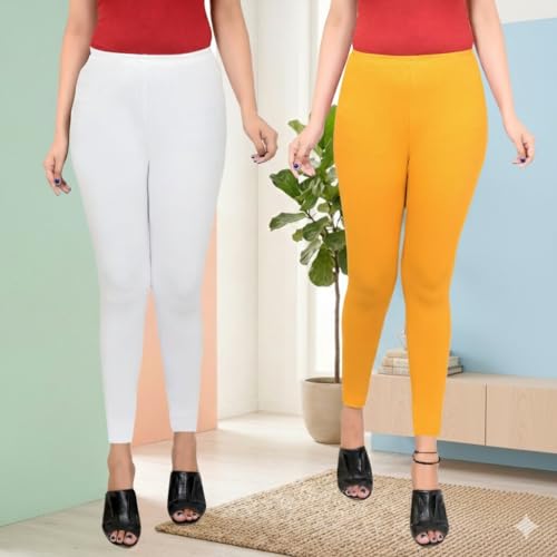 Image of Leggings for Women Ankle Length Combo Pack Black and White Cotton Stretch Comfortable Gym Yoga Pants Slim Fit Stylish Women Leggings