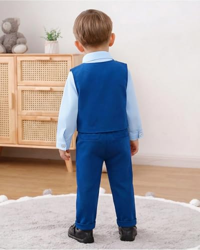 Image of YUEMION Toddler Baby Boy Clothes Suits Gentleman Dress Shirt+Bowtie+Vest+Suspender Pants Boy Formal Wedding Outfits Set 1-5T