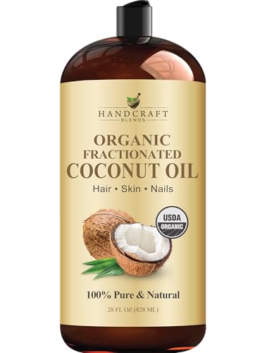 Handcraft Blends Organic Fractionated Coconut Oil | 100% Pure and Natural | Bath & Body Oil | Premium Grade Carrier Oil | Skin | Hair | Body | Massage | Hexane-Free | 28 Fl Oz