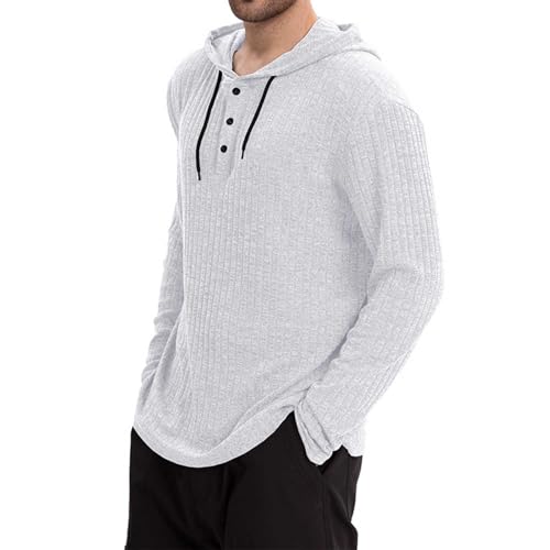 Waffle Knitted Hoodies for Men Vintage Tees Lightweight Pullover Sweatshirts Long Sleeve Button Up Jogger Jumper Tops2