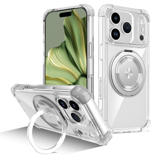 Coque iPhone 17 Pro antichoc transparente fine avec anneau rotatif Golden Shield