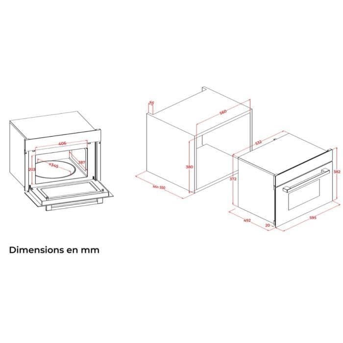 Four à micro-ondes encastrable - CONTINENTAL EDISON - 1450 W - 34 L -Combiné Gril - CEMO34CEB3-59,5 x 38,3 x 49,2 cm - Noir
