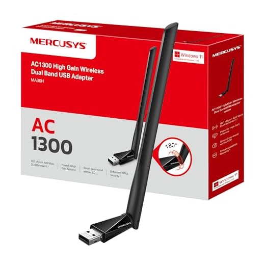 Mercusys MA30H - AC1300 Adaptador Wi-Fi Dual Band 5GHz/2.4GHz con Antena, para PC Desktop Laptop Tablet, Soporta Windows Compatible Windows 11/10