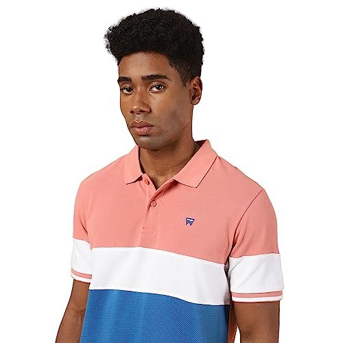 Image of Wrangler Men's Color Block Pink Collared Neck T-Shirt