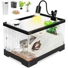 XLarge Turtle Tank Kit,All In One Red Eared Slider Aquarium,PC Aquatic for Baby Tortoise,Fishes and Amphibians, Includes Silent Filter,Filter Plates,UVB Lamp,Bulb,Plants,Stone,Basking Platform