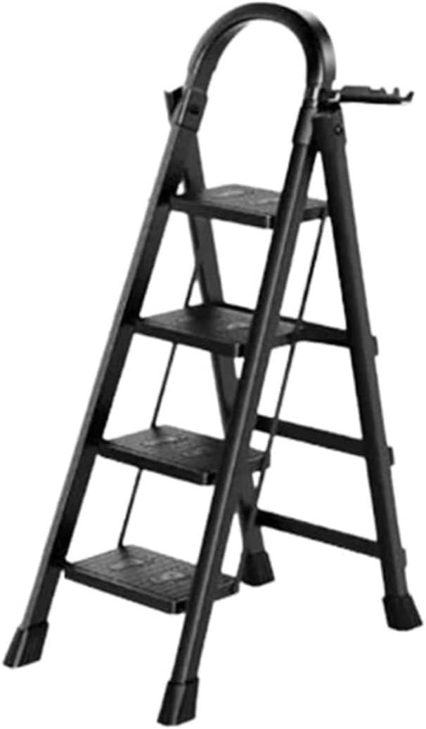 Step Ladder Aluminum Alloy Folding Ladder Multifunctional Step Ladders with Wide Steps and Armrests 330lb Folding Ladder Telescopic Ladder(Color:Svart,Size:4-Step)