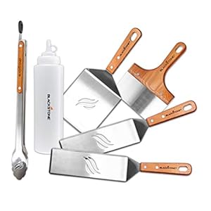 Blackstone Deluxe Spatula Griddle Kit (6-Piece) with Stainless Steel Tongs, Grill Hamburger Flipping Spatulas, BBQ Scraper, Batter Dispenser & Mixer Bottle, 5069, Grilling Tools & Accessory