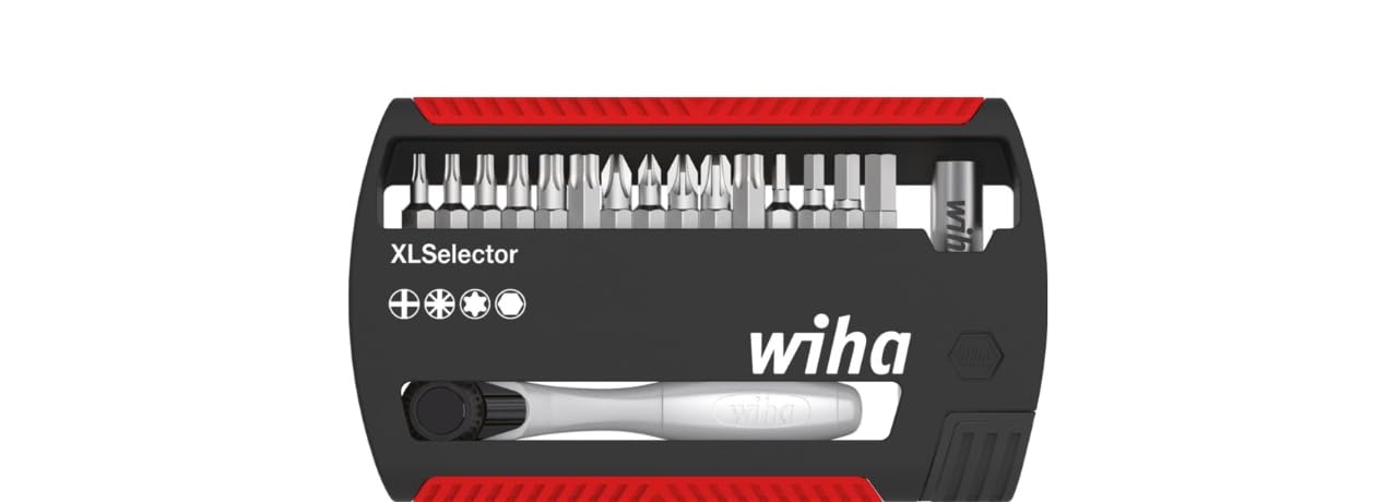 Wiha XLSelector Torsion 17-teilig/Gemischtes Schrauberbit-Set mit Bitratsche und 25mm Bits / 1/4"