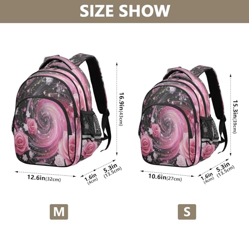 Emelivor Rose Stars Black Kids Backpack School Cute Bookbag Toddler Backpacks Daypacks Bag for Boys Girls,S4