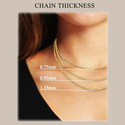 14K Yellow, White or Rose Gold Box Link Chain Dainty Yellow Gold Necklace for Women and Men with Lobster Clasp4