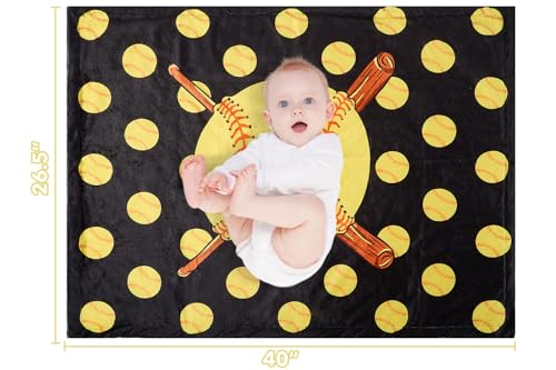 Image of Softball Baby Blanket for Girls Boys Soft Fleece Minky Blanket with Dotted Backing Double Layer Newborn Toddler Blankie for Nursery Stroller Crib Gift Ideas to Son Nephew Grandson 26.5 * 40 Inches