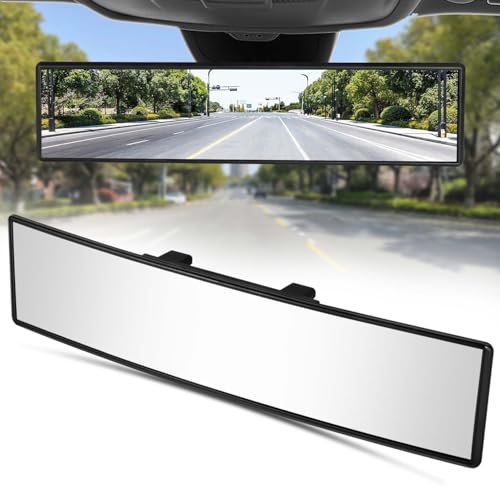 WSSROGY Car Rearview Mirror HD Glass 12 Inch Anti Glare Clip On Panoramic Wide Angle Car Interior Rear View Mirror Universal for Cars SUVs Trucks (White)