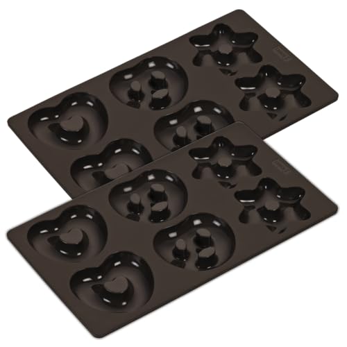 Lurch FlexiForm Lot de 2 moules à biscuits pour pain d'épices (bretzels, cœurs, étoiles) - 17 x 30 cm - 100% silicone platine sans BPA - Marron