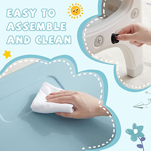 Doreroom Kids Table And Chair Set, Plastic Children Activity Table With 2 Seats, Toddler Table And Chair Set For Reading, Drawing, Snack Time, Arts Crafts, Preschool, Gift For Boys Girls, Blue #TOP4