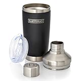 Bartesian Insulated Cocktail Shaker - Double Walled Vacuum Insulated Home Bar Shaker Cup with Built-In Strainer & Drinking Lids - Stainless Steel Mixed Drink Shaker for Martini, Margarita