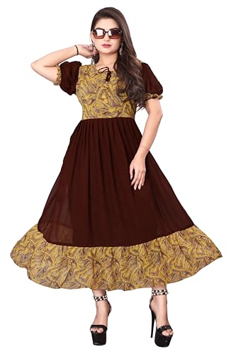 Image of eightone Floral Printed Cotton Frock for Women | Fit and Flare Midi One Piece Dress | Casual Western Dress for Women