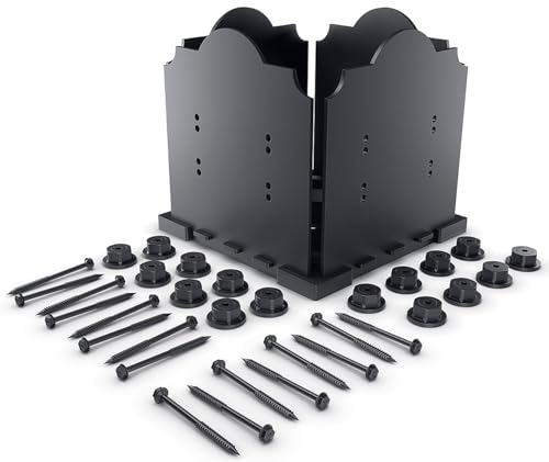 Image of Ozco Laredo Sunset 10x10 Post Base Kit, Includes Decorative Plates, Hex Cap Nuts, OWT Timber Screws, Galvanized Steel for Pergolas | 56605