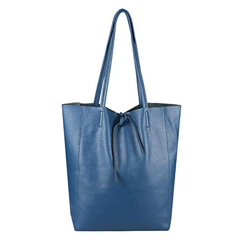 OBC Made in Italy Damen Echt Leder Tasche Din-A4 Shopper Schultertasche Henkeltasche Tote Bag Metallic Handtasche Umhängetasche Beuteltasche Ledertasche (Petrol 36x40x12 cm)