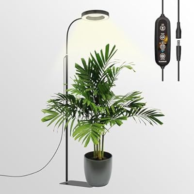 GLOWRIUM Grow Lights for Indoor Plants, 20W Full Spectrum LED Grow Light Floor Lamp with Stand Adjustable Height and Angle, Black Plant Light with 3/9/12H Grow Light Timer