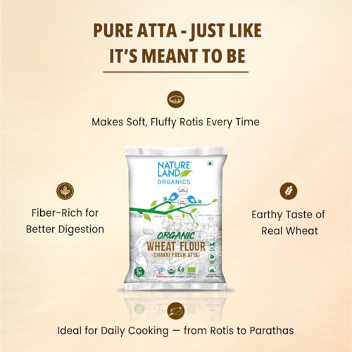 Image of Natureland Organics Whole Wheat Flour 5 Kg - Organic Wheat Flour (Pack of 2)