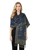 Paskmlna Reversible Paisley Pashmina Shawl Wrap Elegant Colors (#14Light Navy)