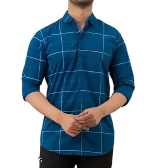 Image of Mahima Ethnic Centre's Men's Checkered Cotton Blend Long Sleeve Button Down Casual Plaid Shirt