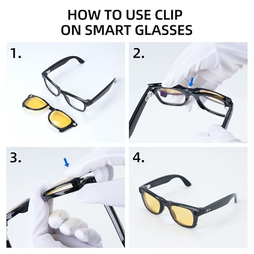 HiBloks Polarisierte Brille Clip für Ray Ban Meta Wayfarer (RW4008 Größe L 53-22), Sonnenbrillen Aufsatz Clip On für Brille für Ray-Ban Smart Glasses im Freien/Fahren/Radfahren, Schwarz, Gelb, Braun