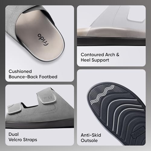 Image of Frido Comfort Dual Strap Sandals for Men with Bounce Back Cushioned Footbed, Zero Drop Sole for Arch Support Pain Relief, Lightweight Anti-Skid, Adjustable Velcro Casual Sandals