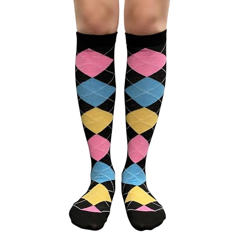Image of Couver Women's Argyle Knee High Socks - Soft Acrylic Over the Calf Tube Style Socks for Casual Athletic - One Size