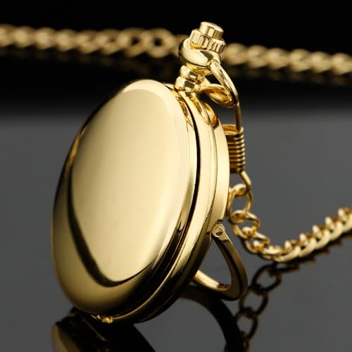 Image of Tiong Bracket Pocket Watch Design Smooth Case Arabic Numerals Quartz with Chain Gifts for Birthday Father's Day-Gold