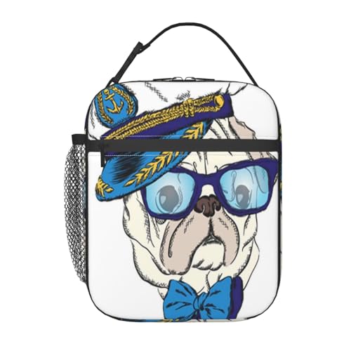 ポータブル断熱ランチバッグ。防水性と漏れ防止性を備え、スタイリッシュで丈夫。仕事、学校、アウトドア活動に最適です。男性にも女性にも適しています。(キャプテンキャップのかわいい子犬の動物のアクセサリー付き)