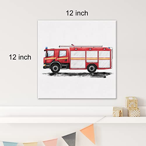 Penghui 52 Fire Truck Canvas Wall Art Framed Transportation Firetruck Painting Print Watercolor Boys Nursery Fire Engine Canvas Wall Decor thumb #1