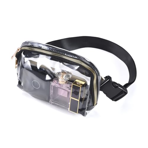 Clear Bag for Stadium Events Small Clear Fanny Pack for Women Men Stadium Approved Crossbody Purse Transparent TPU Waist Pack for Concerts Sports Travel Hiking (Black)
