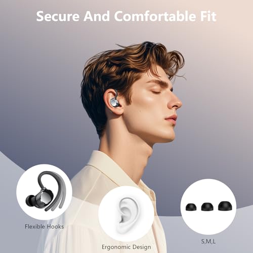 Image of Wireless Earbuds, Bluetooth 5.4 Sport Headphones, 128H Playtime Over Ear Buds for Small Ear, Stereo Deep Bass, Sport Wireless Bluetooth Earphones, IPX7 Waterproof Running Headphones for iOS Android