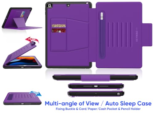 Image of SEYMAC stock Case for iPad 9th /8th /7th Generation 10.2'', Full-Body Drop Protection,[Stitched Slim Pencil Sleeve],Strong Magnetic Auto Sleep Case, Absorbing Multi-Angles Stand, Card Slot- Purple
