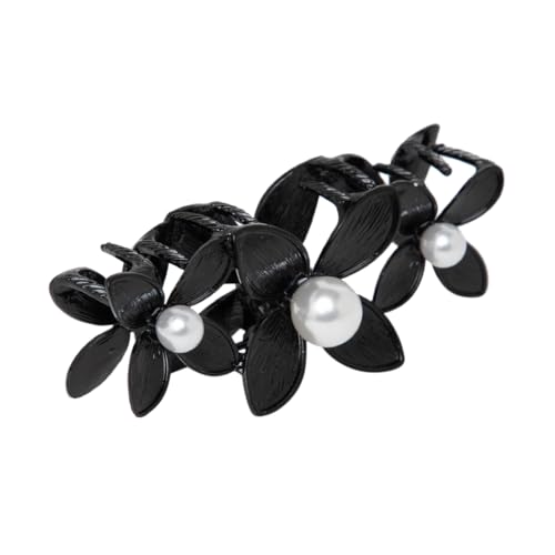 Image of Radhu & Kabby Antique Black Floral Hair Claw Clip for women | Pearl Embellished | Elegant Strong Hold Hair Accessory for Wedding, Party & Festive Styling | Pack of 1