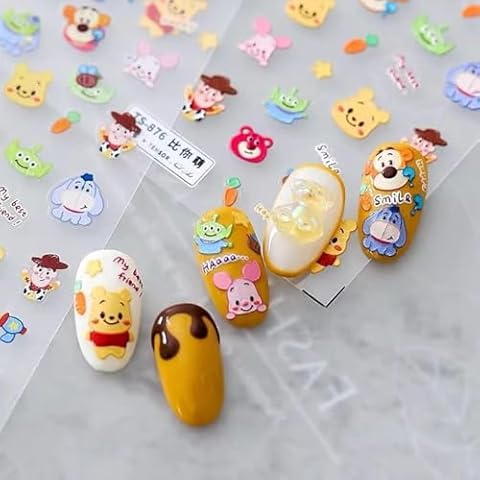 Dedyel Cartoon Nail Stickers 5D Embossed Cartoon Nail Art Sticker Decals 2 Sheets + 6 PCS 3D Cartoon Nail Art Accessories for Nail Art Decoration Cover