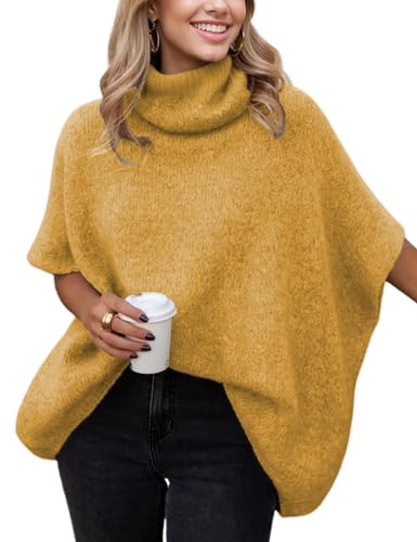 Image of Ynhonra Womens Turtleneck Sweater Oversized Chunky Batwing Sleeve Short Tops | Dolman Pullover
