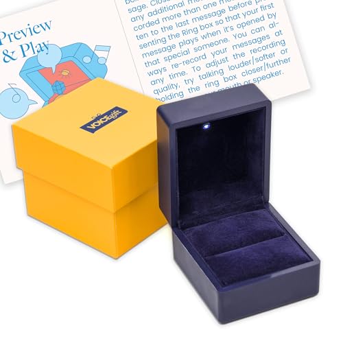 VOICEGIFT Audio Recording Ring Box with LED Light - Voice Recordable Jewelry Box Records Multiple Messages up to 60 Seconds - Gift for Proposals, Weddings & Special Occasions - Midnight Blue