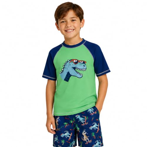 Image of iXtreme Boys Swim Set - 2 Piece Rash Guard Short Sleeve Swim Shirt and Boys Swim Trunks for Infants Toddlers & Big Boys