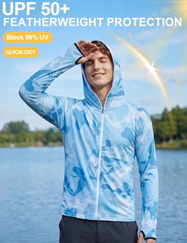 Image of Venzina Sunscreen Jacket for Men Fishing Sun Protection Jacket UPF 50+ Cooling Breathable Quick Dry Stylish Print Stretchable Design with Thumbholes Travel Hiking Camping