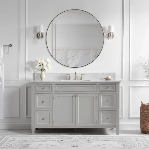 Image of ANDY STAR Round Bathroom Mirror, 24'' Polished Chrome Round Bathroom Mirrors in Stainless Steel Metal Frame 1 inch Deep Set Design 7