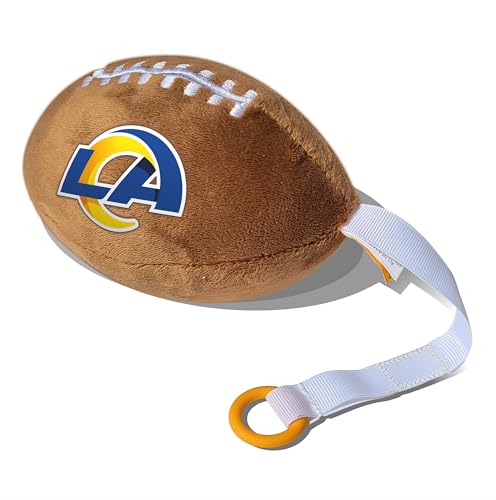 Image of Los Angeles Rams Plush Football Pacifier Holder by Smilo - Officially Licensed NFL Soother Holder - Soft Plush Toy and Dummy Holder - Fits Any Pacifier - Stroller Accessory & Newborn Essential