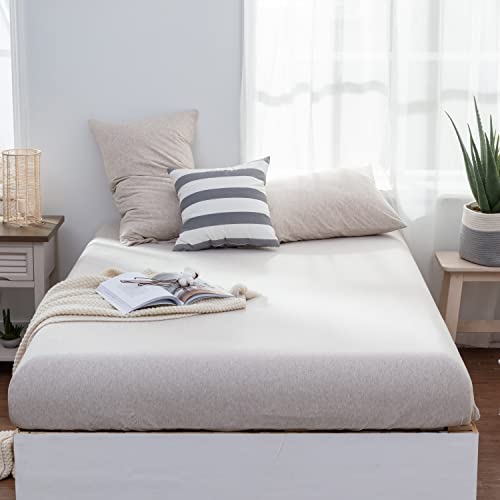 Lifetown 100% Jersey Knit Cotton Sheet, Extra Deep Pocket Sheet, 1 Fitted Sheet With 2 Pillowcases, Wrinkle-Free Ultra Soft (Beige, Queen) #TOP2