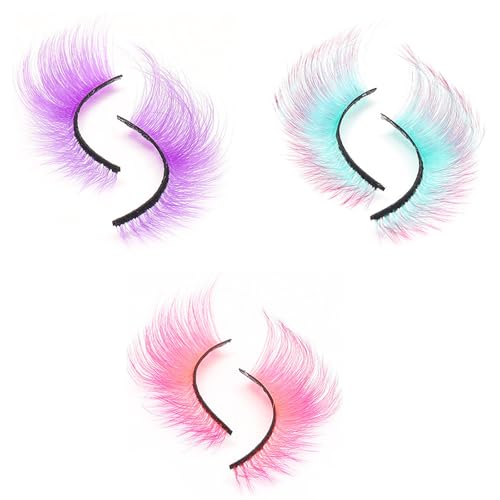 FOSDICK Kit de Pestañas Postizas en Rosa, Azul y Morado, 9-20mm Color Pestañas Postizas para Fiestas Bodas Vacaciones