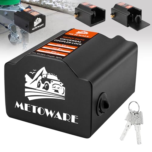 METOWARE Universal Trailer Coupler Lock with Fixed Slider - Heavy Duty Anti-Theft Lock Fits 1-7/8", 2", 2-5/16" Couplers - Secure Towing Protection Compatible with F-Series, Silverado-Series, RAM