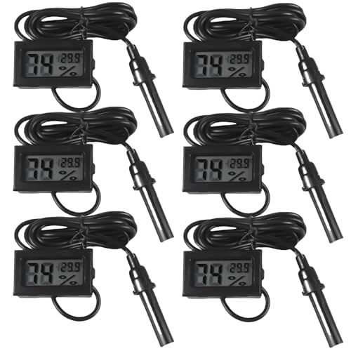 6 Stück Mini LCD Digital Thermometer Hygrometer, Eingebettetes Mini LCD Thermometer mit Fühler und 1.5m Kabel, Aquarium Temperatur...