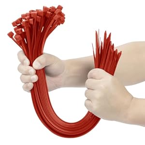 XINGO Kabelbinder, robust, 61 cm, Rot, 100 Stück