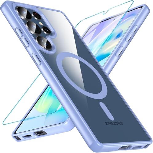 Image of OWKEY Galaxy S25 Ultra Case 6.86'',Magnetic S25 Ultra Case for Magsafe with Tempered Glass Screen, [Shockproof Military] Transparent Back Slim Bumper Cover Phone Case Galaxy S25 Ultra, Light Blue